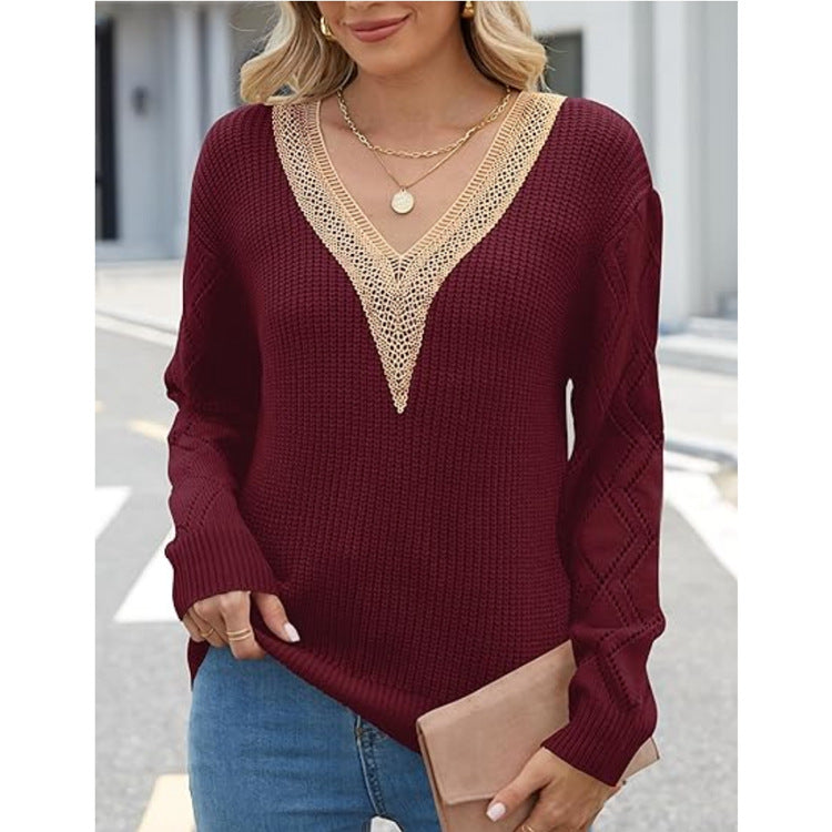 Spring And Autumn V-neck Sweater New Loose Casual