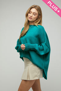 Plus Solid Boat Neck Long Sleeve Sweater - Ivy & Lane