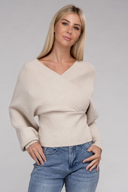 Viscose Cross Wrap Pullover Sweater - Ivy & Lane