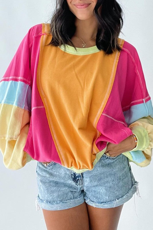 Plus Size Colorblock Patchwork Exposed Sweatshirt