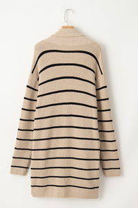 Stripe Shawl Neckline Open Cardigan with Pockets