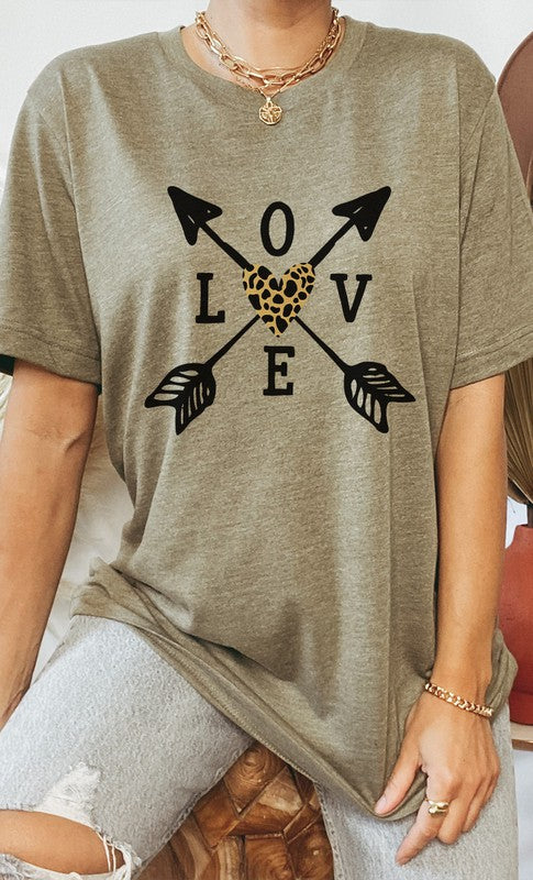 Love Metallic Leopard Heart Arrows Graphic Tee