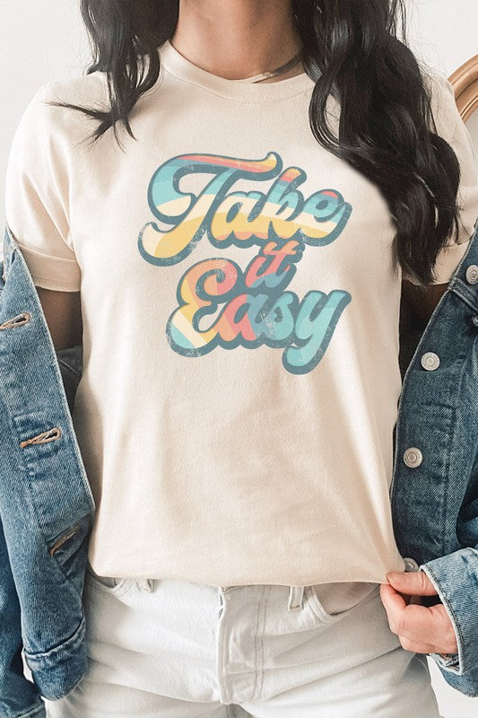 Retro Striped Take It Easy Summer Graphic Tee