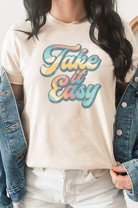Retro Striped Take It Easy Summer Graphic Tee