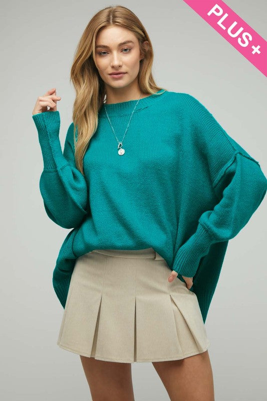 Plus Solid Boat Neck Long Sleeve Sweater - Ivy & Lane