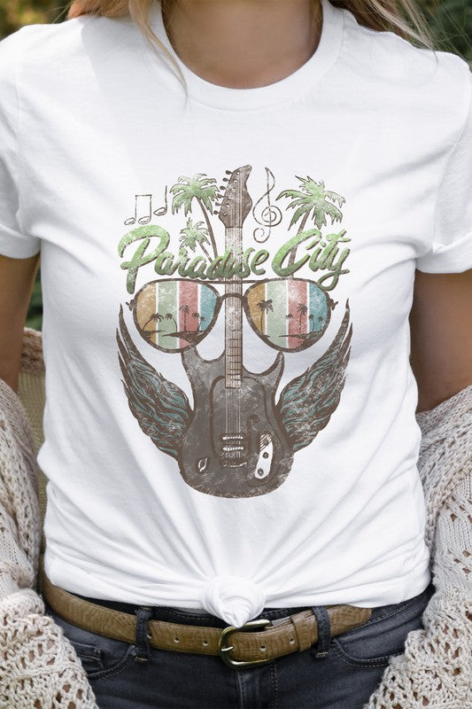 Retro Paradise City Guitar With Wings Graphic Tee