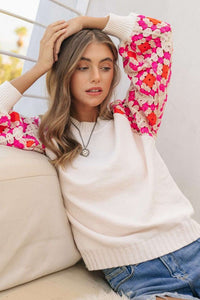Knit Crochet Detailed Long Sleeve Sweater - Ivy & Lane
