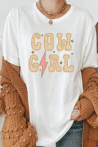 Cow Girl Star Lightening Bolt Western Graphic Tee