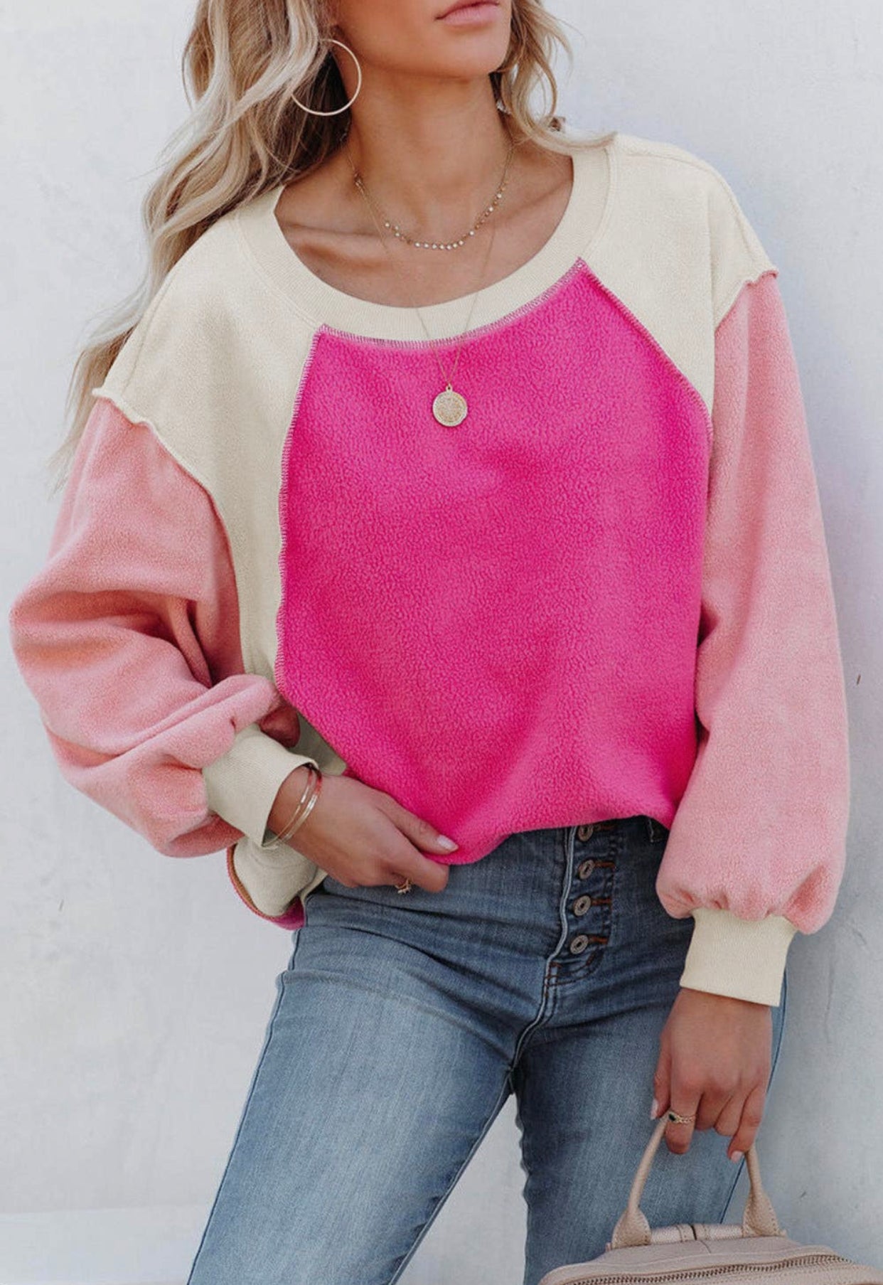 Barbie style pink color block oversized fleece - Ivy & Lane