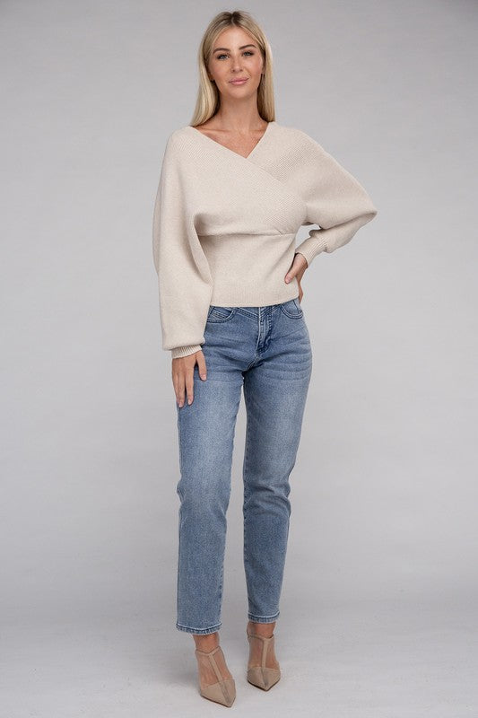 Viscose Cross Wrap Pullover Sweater - Ivy & Lane