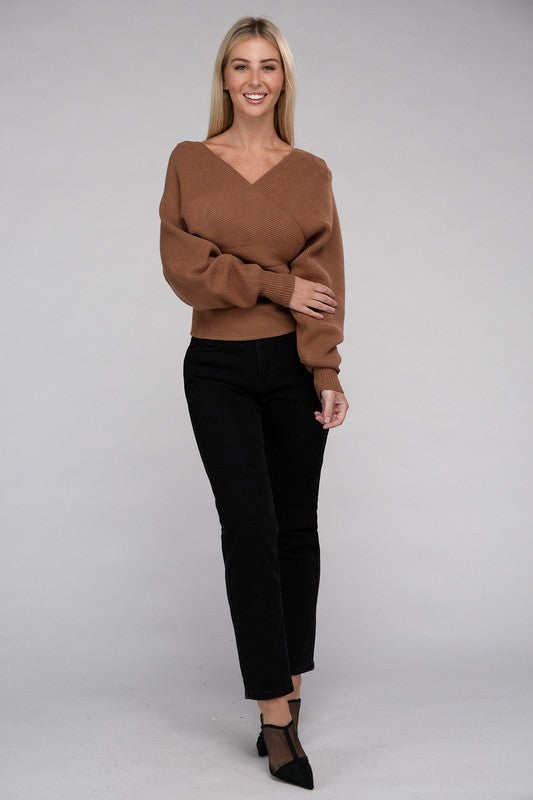 Viscose Cross Wrap Pullover Sweater - Ivy & Lane