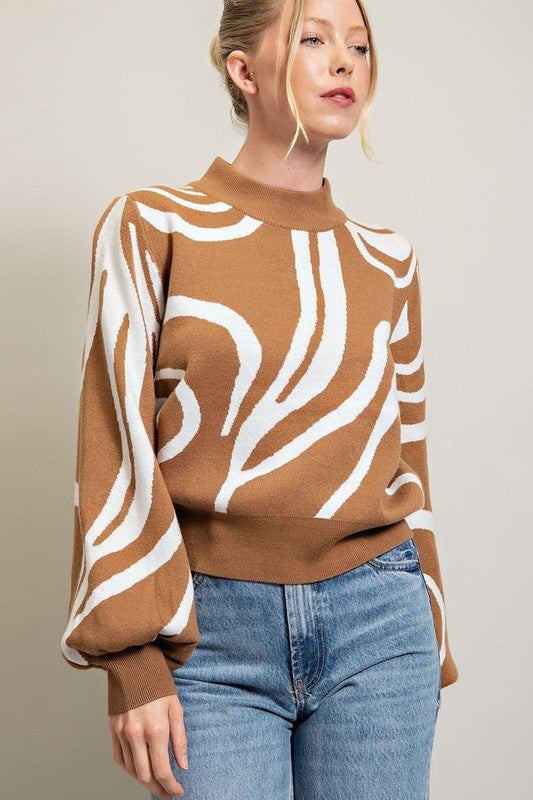 Mock Neck Printed Sweater - Ivy & Lane