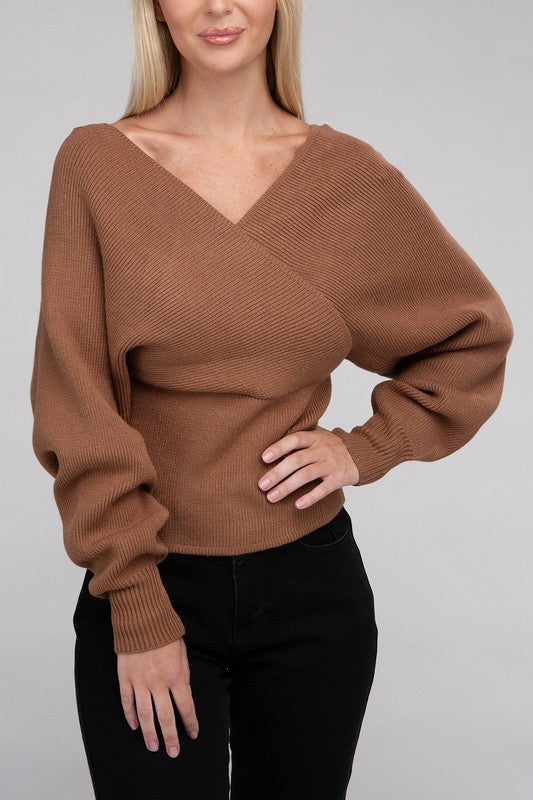 Viscose Cross Wrap Pullover Sweater - Ivy & Lane