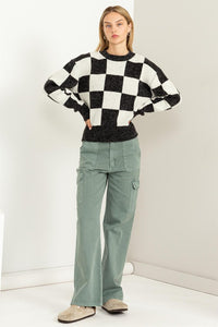 Weekend Chills Checkered Long Sleeve Sweater - Ivy & Lane