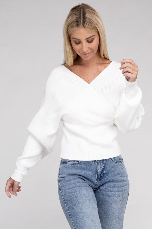 Viscose Cross Wrap Pullover Sweater - Ivy & Lane