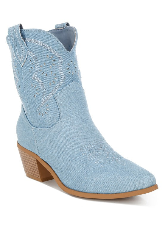 Nigara Cut Out Detail Denim Cowboy Boots