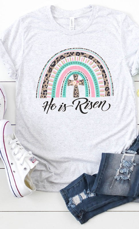 He Has Risen rainbow cross Graphic Tee