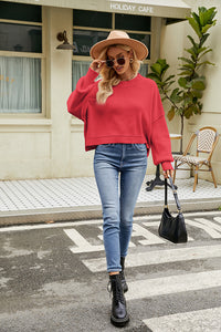 Loose Cropped Pullover Fashion Long Sleeve Round Neck Sweater