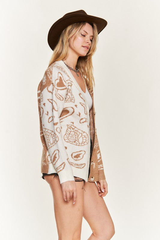 Heart paisley and Color block cardigan