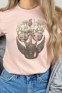 Retro Paradise City Guitar With Wings Graphic Tee