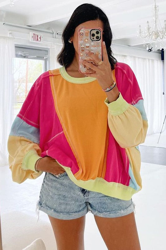 Plus Size Colorblock Patchwork Exposed Sweatshirt