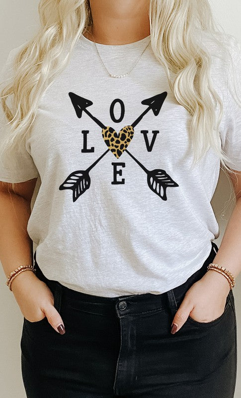 Love Metallic Leopard Heart Arrows Graphic Tee