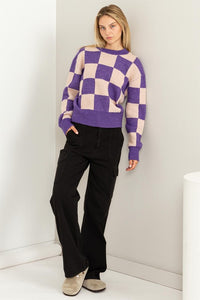 Weekend Chills Checkered Long Sleeve Sweater - Ivy & Lane