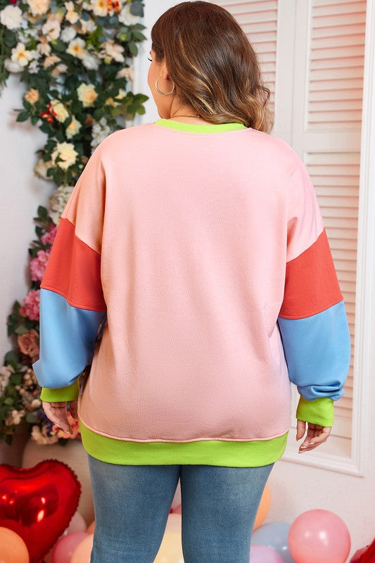 Women Plus Size Colorblock Crew Neck Sweatshirt