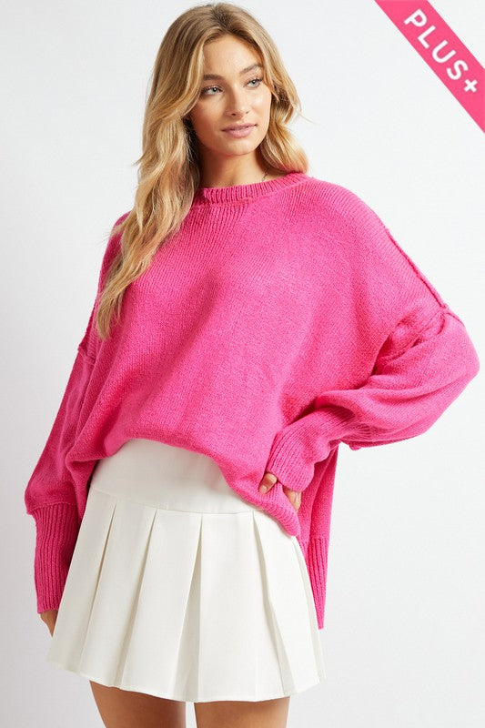 Plus Solid Boat Neck Long Sleeve Sweater - Ivy & Lane