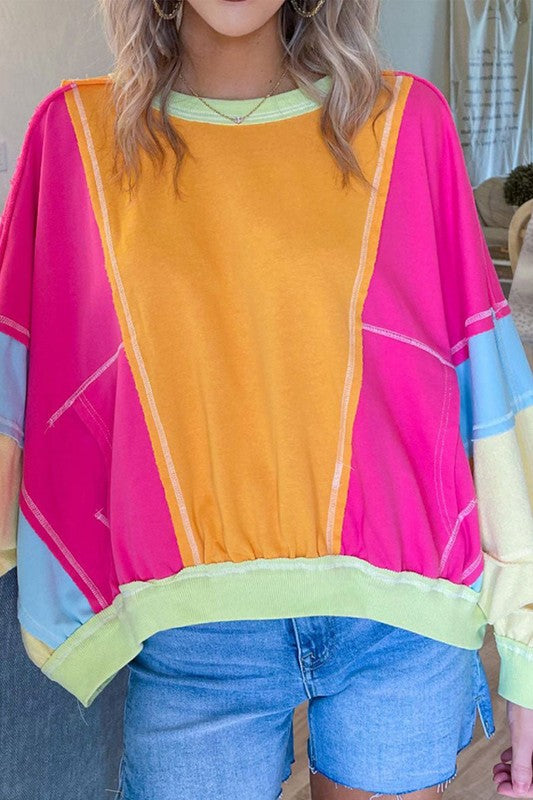 Plus Size Colorblock Patchwork Exposed Sweatshirt