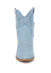 Nigara Cut Out Detail Denim Cowboy Boots