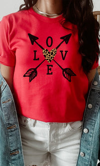 Love Metallic Leopard Heart Arrows Graphic Tee