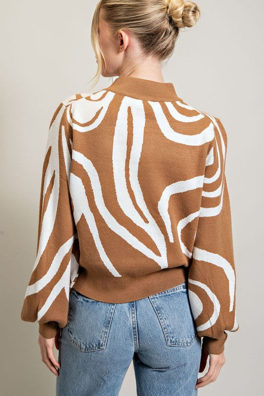 Mock Neck Printed Sweater - Ivy & Lane