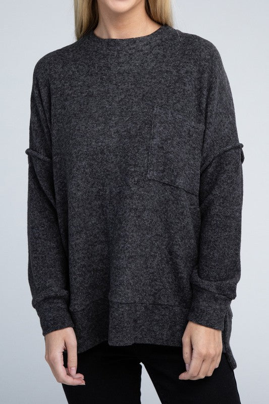 Brushed Melange Drop Shoulder Oversized Sweater - Ivy & Lane