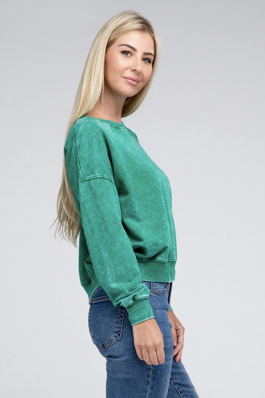 French Terry Acid Wash Boat Neck Pullover - Ivy & Lane