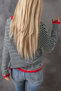 Contrast Trimmed Striped Drop Shoulder Sweater