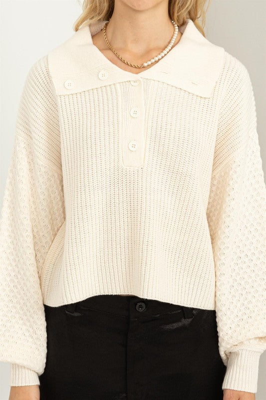 Instant Winner Wide Collar Button Front Sweater