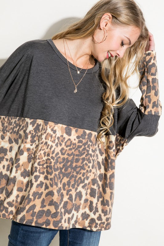 PLUS ANIMAL PRINT MIXED BOXY TOP