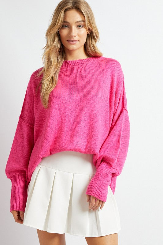 Plus Solid Boat Neck Long Sleeve Sweater - Ivy & Lane