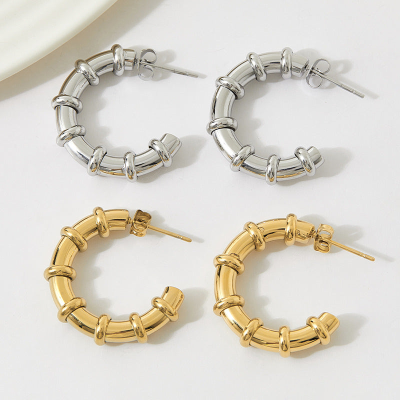 Stainless C- Shaped Ear Ring White Titanium Steel Earrings