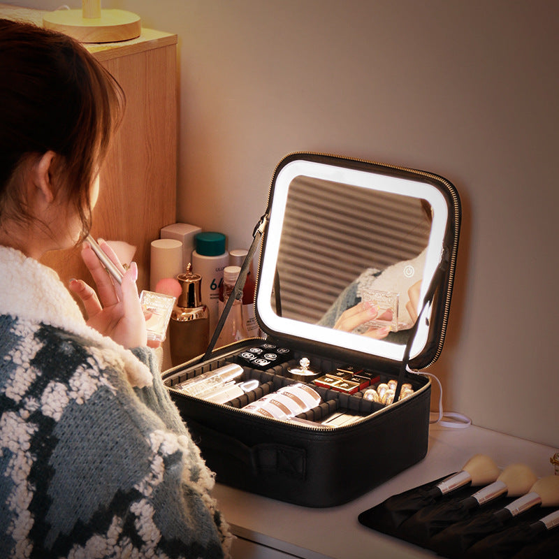 Cosmetic Bag-Storage With Mirror And LED Light