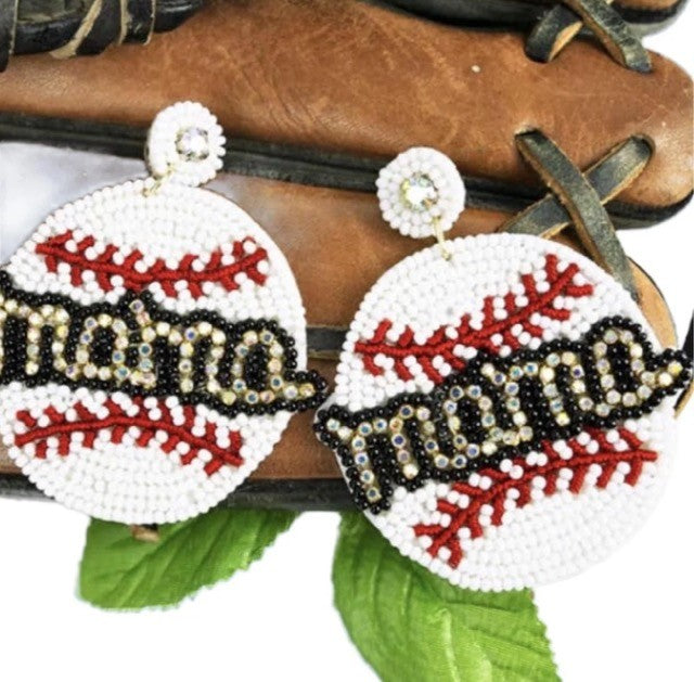 Baseball Mama Beaded Dangle Earrings