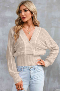 Surplice Neck Lace-Up Sweater - Ivy & Lane