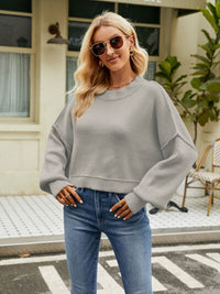 Round Neck Lantern Sleeve Sweater - Ivy & Lane