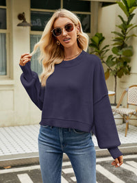 Round Neck Lantern Sleeve Sweater - Ivy & Lane