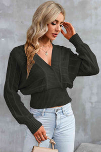 Surplice Neck Lace-Up Sweater - Ivy & Lane