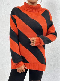 Striped Turtleneck Dropped Shoulder Sweater - Ivy & Lane