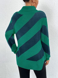 Striped Turtleneck Dropped Shoulder Sweater - Ivy & Lane