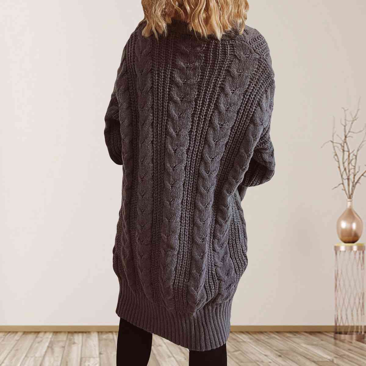 Cable-Knit Open Front Dropped Shoulder Cardigan - Ivy & Lane