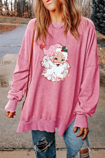 Santa Round Neck Dropped Shoulder Sweatshirt - Ivy & Lane